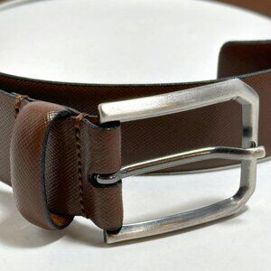 W Kleinberg Belt Mens 36 Brown Genuine Leather Silver Tone Buckle Made in Italy